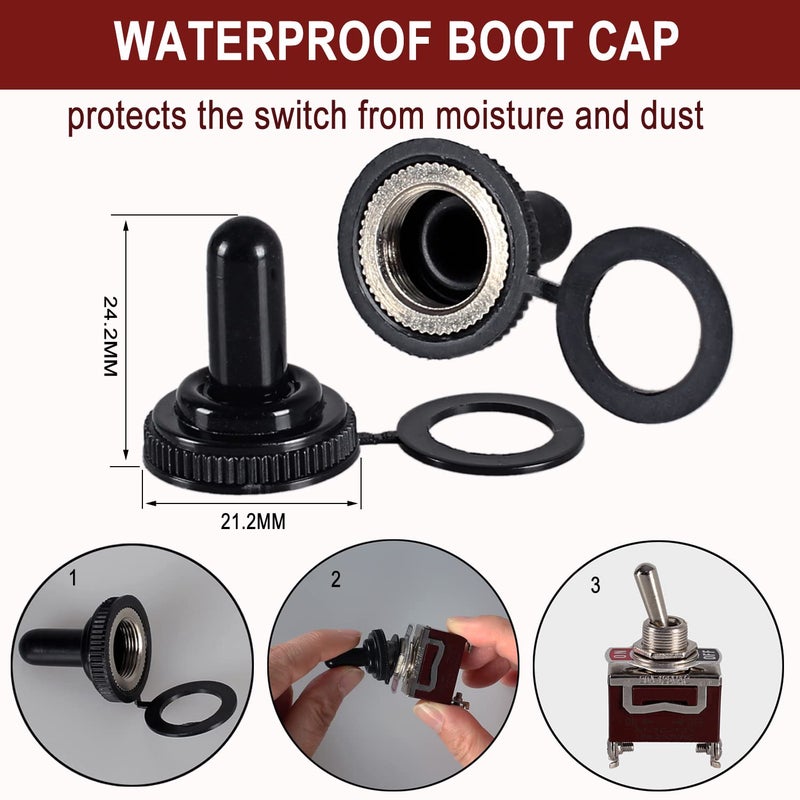 DMWD 2pcs Heavy Duty Rocker Toggle Switch 30A 12VDC / 20A 120VAC SPST 2Pin ON/Off Electric Pull Push Switch Bakelite Housing with Waterproof Boot Cap for Car Truck Boat Marine (Brown) - Image 5